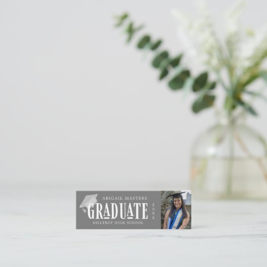 Elegante Script Photo afstuderen naamkaart Mini Visitekaartje (Staand voorkant)