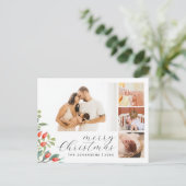 Elegante Script Photo Collage Botanische Kerstmis Feestdagenkaart (Staand voorkant)