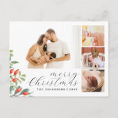 Elegante Script Photo Collage Botanische Kerstmis Feestdagenkaart (Voorkant)