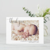 Elegante Script Photo Dank u geboorte aankondiging (Staand voorkant)