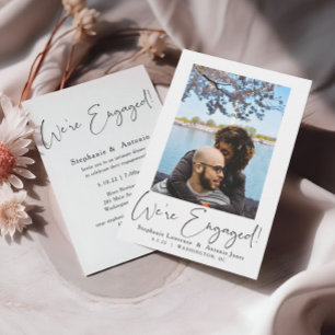 Elegante Script Photo Engagement Party Kaart