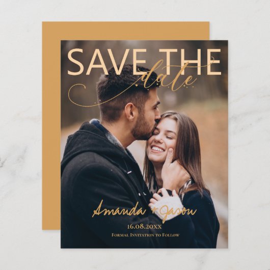 Elegante Script Photo Modern Wedding Save the Date (Voorkant / Achterkant)