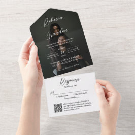 Elegante Script Photo Overlay QR-code Bruiloft All In One Uitnodiging