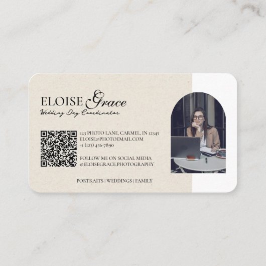 Elegante Script Photo Professional Coordinator Visitekaartje (Achterkant)