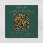 Elegante Script Photo QR Gold en Green RSVP Informatiekaartje (Voorkant)