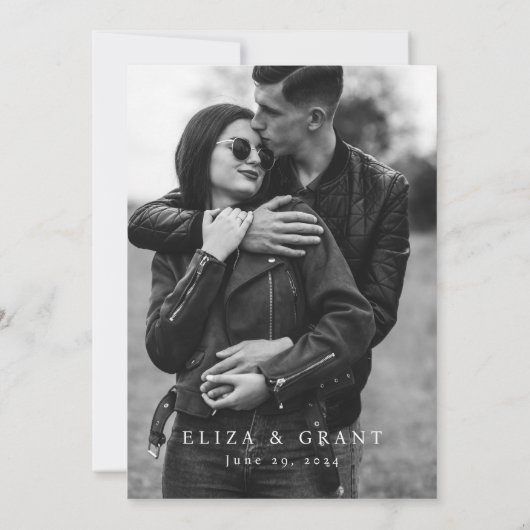 Elegante Script Photo Save the Date Kaart (Achterkant)