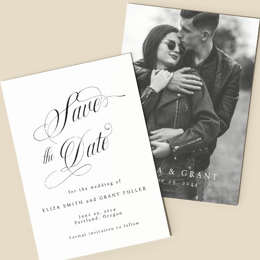 Elegante Script Photo Save the Date Kaart