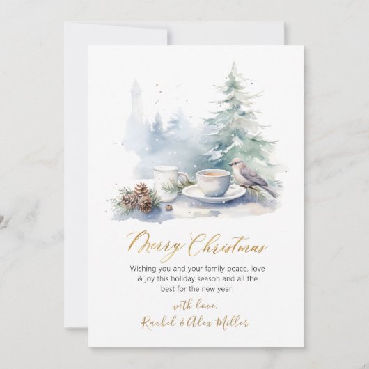Elegante Script Pine Tree Non Photo Christmas Kaar Feestdagenkaart (Voorkant)