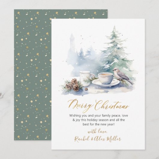 Elegante Script Pine Tree Non Photo Christmas Kaar Feestdagenkaart (Voorkant / Achterkant)