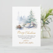 Elegante Script Pine Tree Non Photo Christmas Kaar Feestdagenkaart (Staand voorkant)