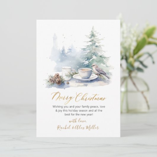 Elegante Script Pine Tree Non Photo Christmas Kaar Feestdagenkaart (Staand voorkant)