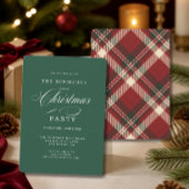 Elegante Script Plaid Kerstfeest Party Groen Kaart