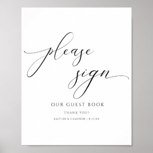 Elegante Script Portrait Huwelijksgastenboek Bord Poster