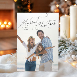 Elegante Script Prettig Kerstmis Familie Foto Feestdagenkaart