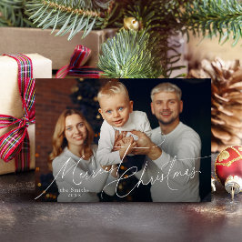 Elegante Script Prettig Kerstmis Familie Foto Feestdagenkaart