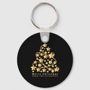 Elegante Script Prettig Kerstmis Gouden Ster Zwart Sleutelhanger