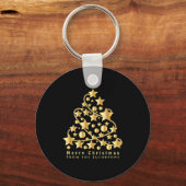 Elegante Script Prettig Kerstmis Gouden Ster Zwart Sleutelhanger (Voorkant)