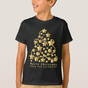 Elegante Script Prettig Kerstmis Gouden Ster Zwart T-shirt
