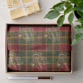 Elegante Script Prettig Kerstmis Plaid Tartan Cade Tissuepapier