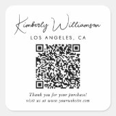 Elegante Script QR Code Bedankt Vierkante Sticker (Voorkant)