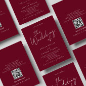 Elegante Script QR Code Bordeaux Witte Trouwdag Kaart