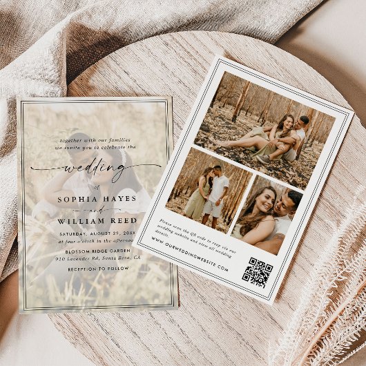 Elegante Script QR-code Foto Bruiloft Kaart
