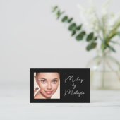 Elegante Script QR Code Foto Make-up Zwart Visitekaartje (Staand voorkant)