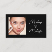 Elegante Script QR Code Foto Make-up Zwart Visitekaartje (Voorkant)