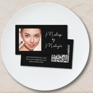 Elegante Script QR Code Foto Make-up Zwart Visitekaartje