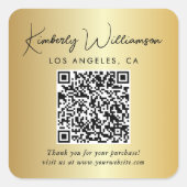 Elegante Script QR Code Gouden Bedankt Vierkante Sticker (Voorkant)
