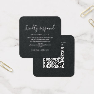 Elegante Script QR Code Huwelijks RSVP Minicaart Vierkante Visitekaartjes