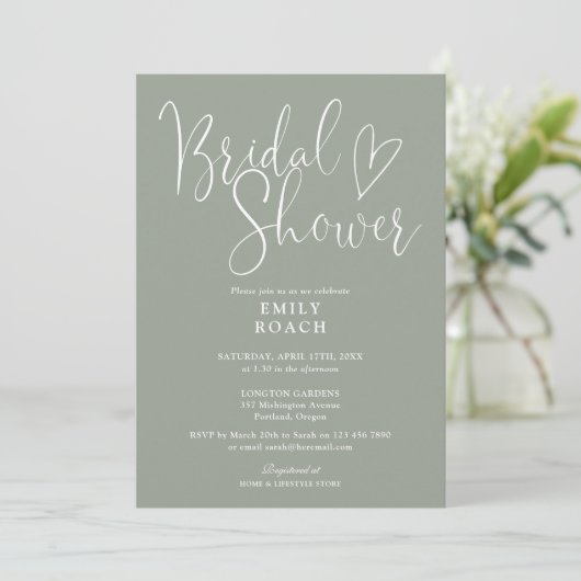 Elegante Script QR Code Sage Groene Bruiloft Kaart (Staand voorkant)