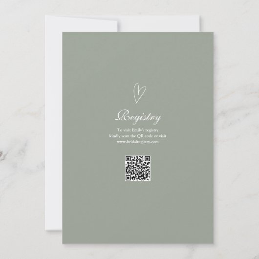 Elegante Script QR Code Sage Groene Bruiloft Kaart (Achterkant)