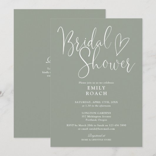Elegante Script QR Code Sage Groene Bruiloft Kaart (Voorkant / Achterkant)