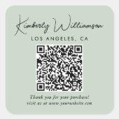 Elegante Script QR Code Salie Groen Bedankt Vierkante Sticker (Voorkant)