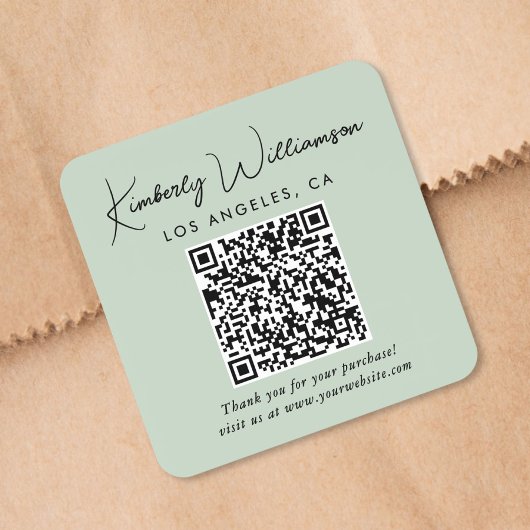 Elegante Script QR Code Salie Groen Bedankt Vierkante Sticker