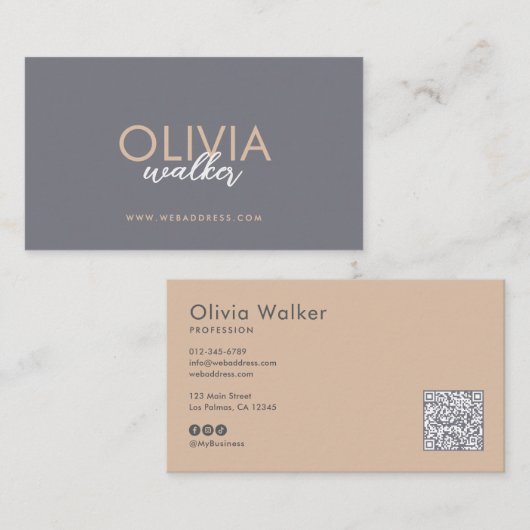 Elegante Script QR-code & Sociale Media Visitekaartje (Voorkant / Achterkant)