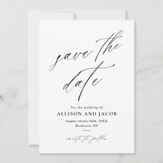 Elegante Script QR-code Trouwfoto Save The Date (Voorkant)