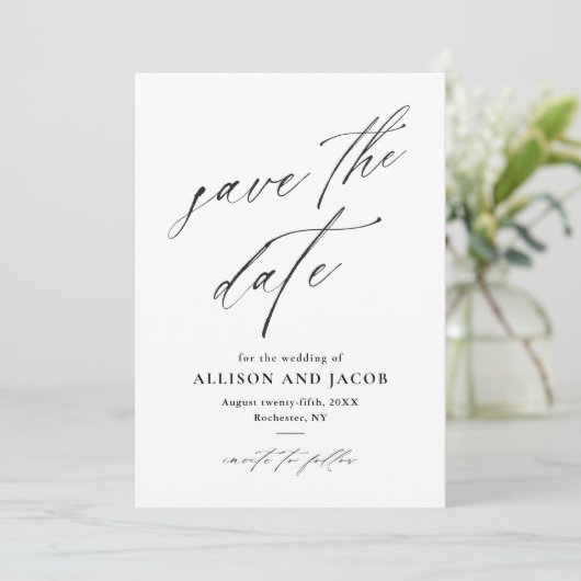 Elegante Script QR-code Trouwfoto  Save The Date (Staand voorkant)
