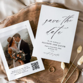 Elegante Script QR-code Trouwfoto  Save The Date
