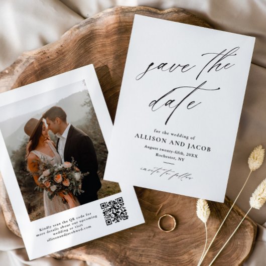 Elegante Script QR-code Trouwfoto  Save The Date