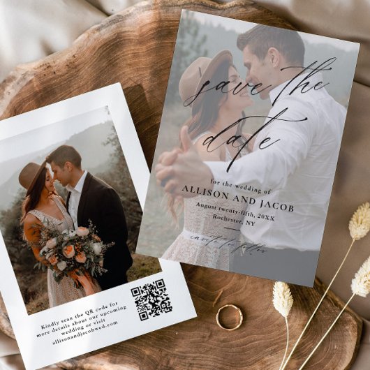 Elegante Script QR-code Trouwfoto  Save The Date
