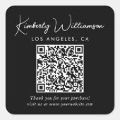 Elegante Script QR Code Zwart Bedankt Vierkante Sticker (Voorkant)