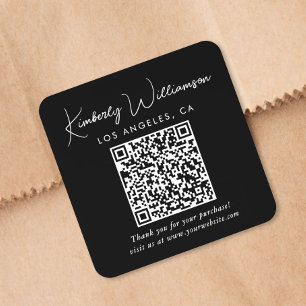 Elegante Script QR Code Zwart Bedankt Vierkante Sticker