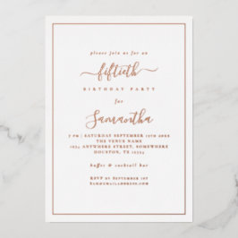 Elegante script rand 50ste verjaardagsfeest luxe folie uitnodiging