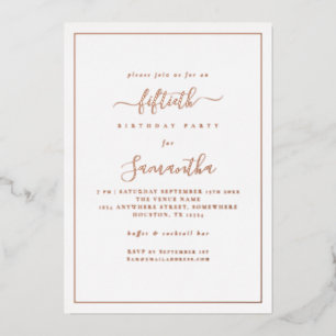 Elegante script rand 50ste verjaardagsfeest luxe folie uitnodiging