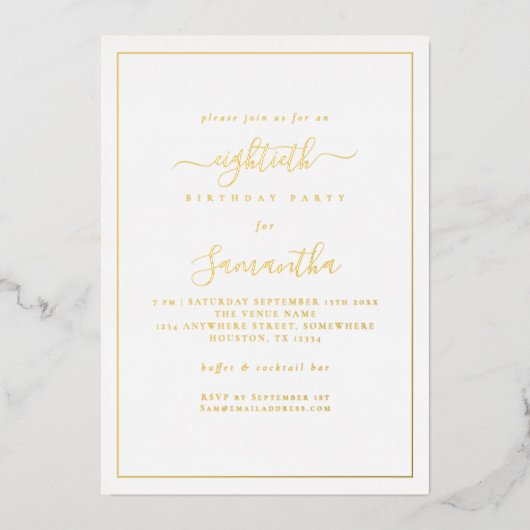 Elegante Script Rand 80ste Verjaardagsfeest Luxe Folie Uitnodiging (Voorkant)