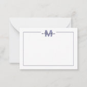 Elegante Script Rand Navy Blauwe Monogram Notitiekaartje (Voorkant)