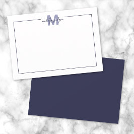 Elegante Script Rand Navy Blauwe Monogram Notitiekaartje