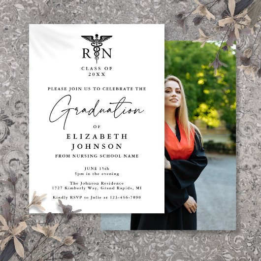 Elegante Script RN Verpleegkunde Foto Afstudeerfee Kaart